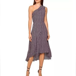 REISS Nia Geometric Print One Shoulder Midi Dress Size 8US